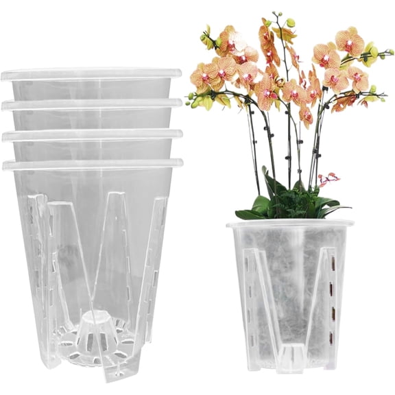 Orchid Pots 5PCS Clear Flower Pots with Drainage Holes Orchid Planter Breathable Slotted Clear Plant Pots for Orchids, Succulents, Houseplants Orchid Pots with Holes