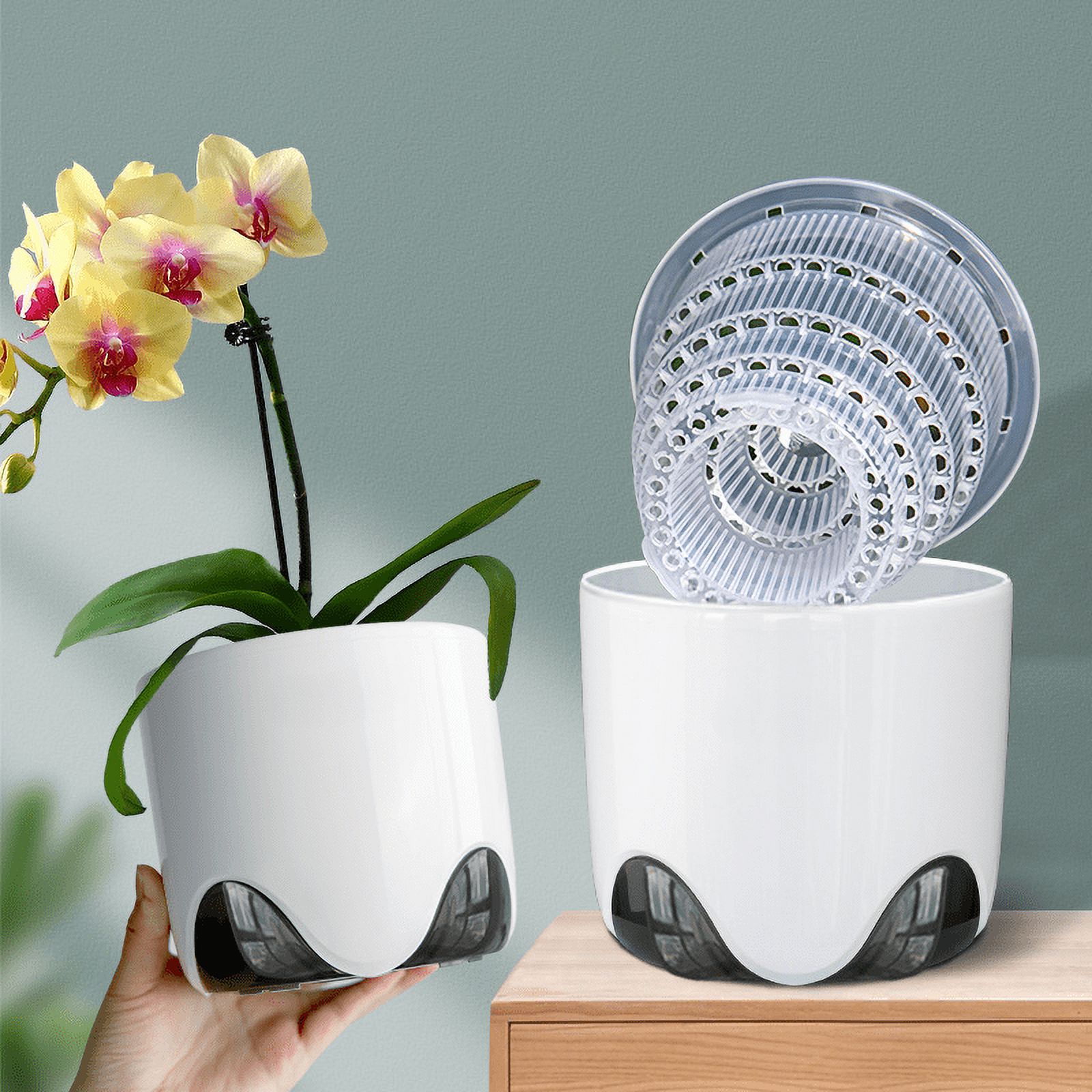 Orchid Pots with Holes,Set ,Double Layer Plastic Imitate Ceramic Orchid