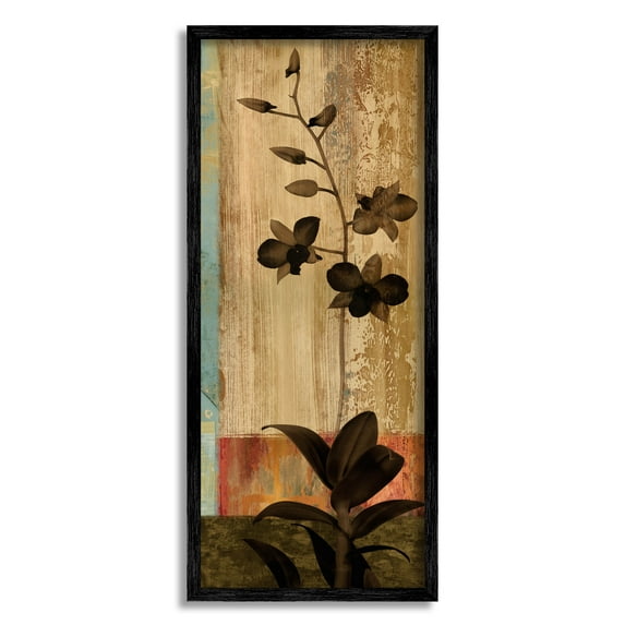 Orchid Silhouette Modern Linear Shapes Botanical & Floral Graphic Art Black Framed Art Print Wall Art