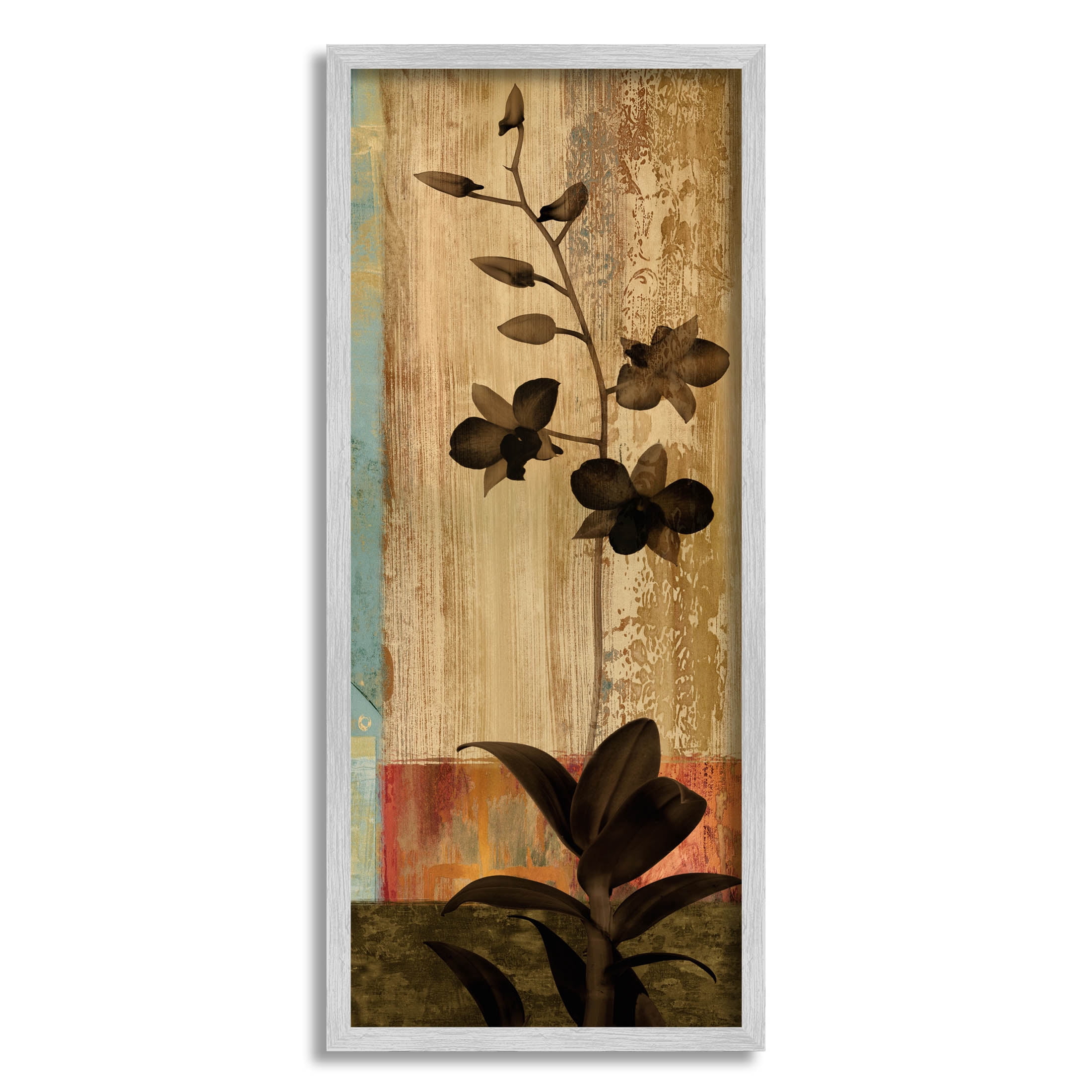 Orchid Silhouette Modern Linear Shapes Botanical & Floral Graphic Art Gray Framed Art Print Wall Art