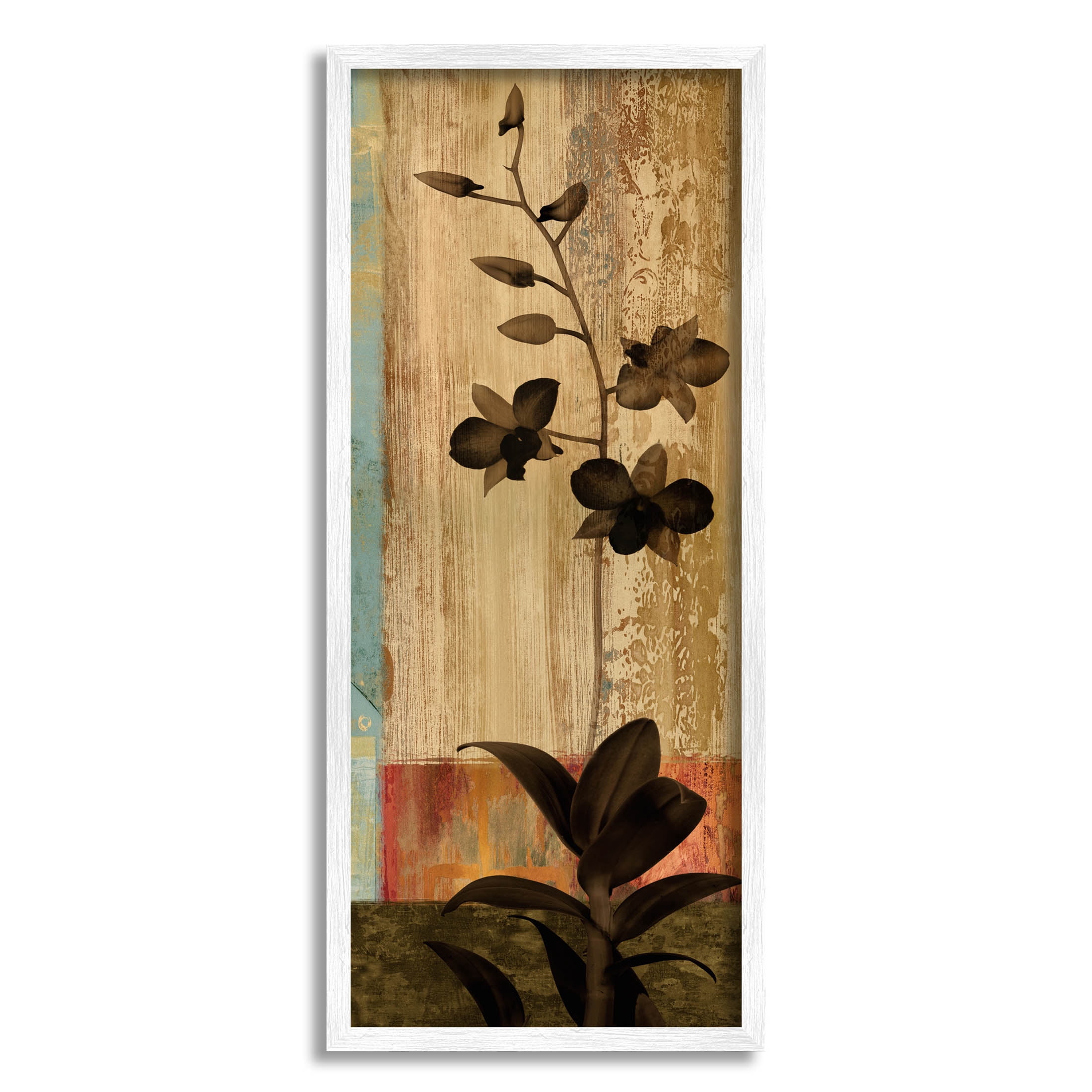 Orchid Silhouette Modern Linear Shapes Botanical & Floral Graphic Art White Framed Art Print Wall Art