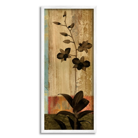 Orchid Silhouette Modern Linear Shapes Botanical & Floral Graphic Art White Framed Art Print Wall Art