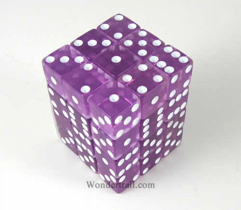 Orchid Transparent Squared Corner Dice with White Pips D6 12mm (1/2in) Pack of 36 Koplow Games