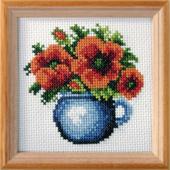 Orchidea Poppies in Blue Vase Stamped Cross-Stitch Kit