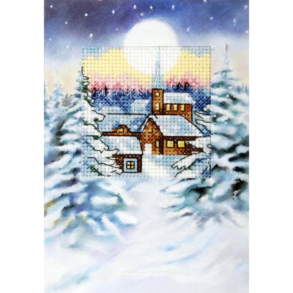 Orchidea Snowy Church Card Counted Cross-Stitch Kit