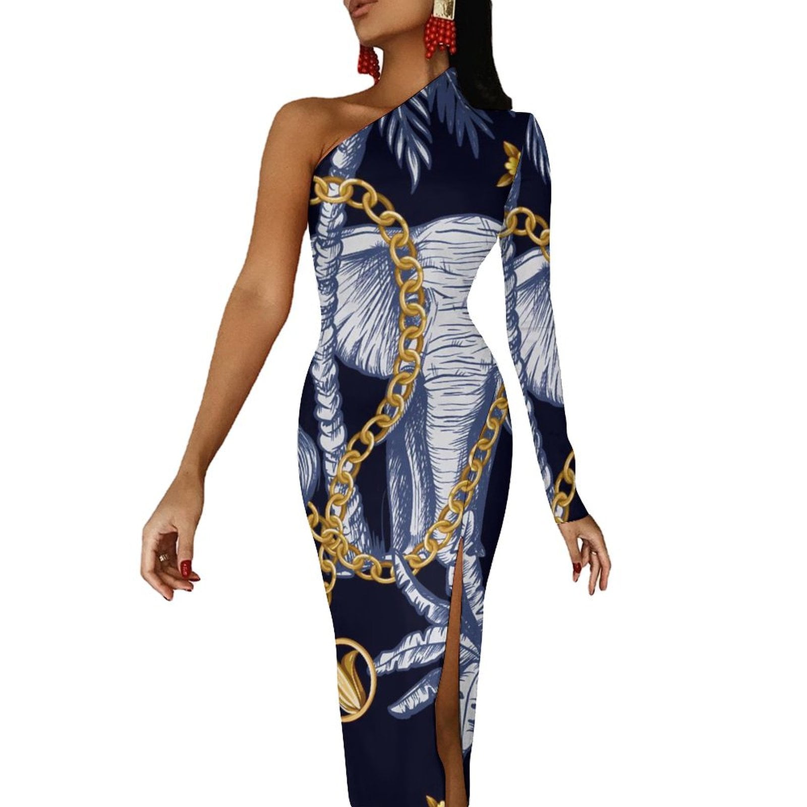 Orchids And Chains Maxi Dress One Shoulder Pink And Blue Party Bodycon ...