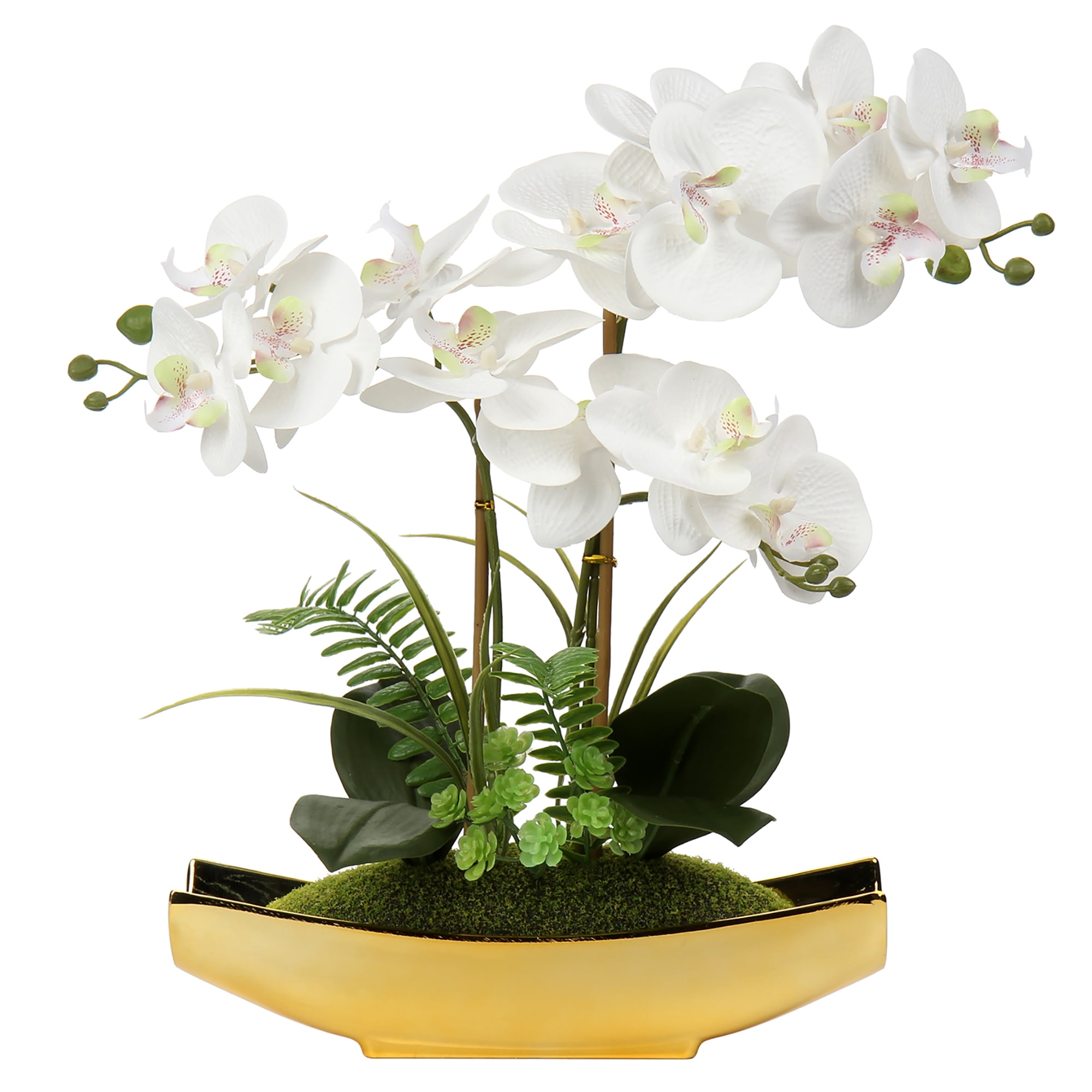 Orchids Artificial Flowers 15" White Phalaenopsis Orchid Faux Flowers