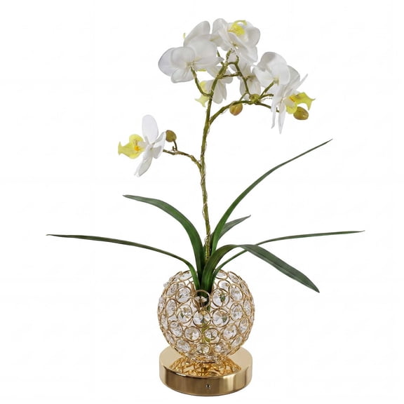 Orchids Artificial Flowers  Fake Orchid Night Light, White Centerpieces for Tables, Bathroom Decorations with Simulated Flower Pot Ornament LED Glow