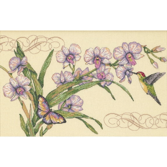 Orchids & Hummingbirds Counted Cross Stitch Kit-14 Inch X 9 Inch