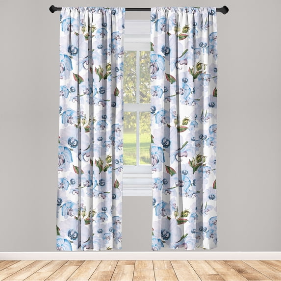 Orchids Pattern Window Curtains, Asian Themed Chill Vibes Water Flowers Boho with Leaves Print, Lightweight Decor 2-Panel Set with Rod Pocket, Pair of - 28"x84", Pale Mauve Forest Green, by Ambesonne
