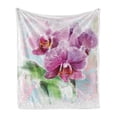 thumbnail image 1 of Orchids Soft Flannel Fleece Blanket, Floriculture Themed Design with a Posy of Hawaiian Gardening Plant in Watercolors, Cozy Plush for Indoor and Outdoor Use, 50" x 70", Multicolor, by Ambesonne, 1 of 6