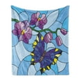 thumbnail image 1 of Orchids Soft Flannel Fleece Throw Blanket, Mosaic Fractal Style Blooms with Butterfly Pastel Cartoon Pattern, Cozy Plush for Indoor and Outdoor Use, 50" x 60", Multicolor, by Ambesonne, 1 of 5