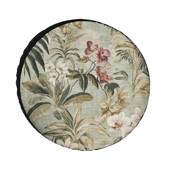 Orchids Tropical Foliage Flowers Spare Tire Cover Wild Tropical Orchid Flower Wheel Protectors Tire Covers Weatherproof Wheel Covers Universal for Trailer SUV Truck Camper Travel 14inch