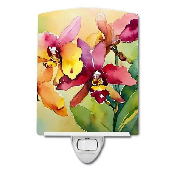 Orchids in Watercolor Ceramic Night Light 4 in x 6 in