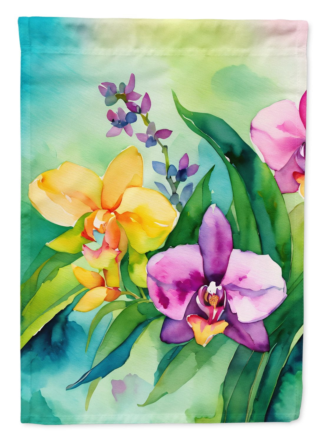 Orchids in Watercolor Garden Flag 11.25 in x 15.5 in