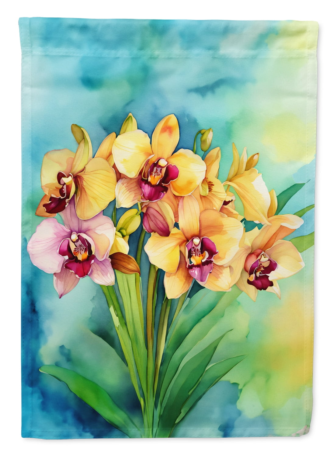 Orchids in Watercolor Garden Flag 11.25 in x 15.5 in