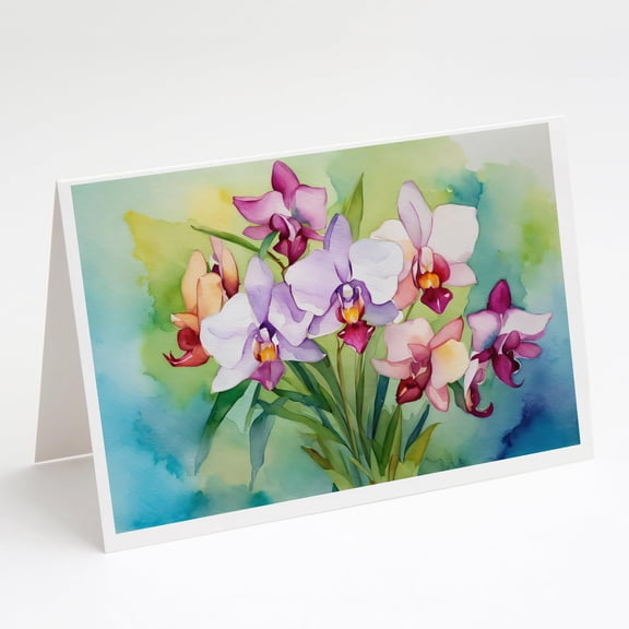 Orchids in Watercolor Greeting Cards and Envelopes Pack of 8 7 in x 5 in