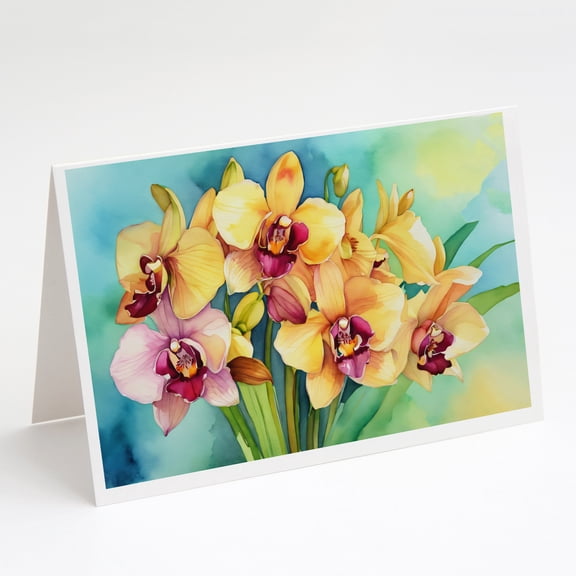 Orchids in Watercolor Greeting Cards and Envelopes Pack of 8 7 in x 5 in