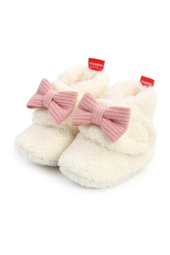 Autumn Winter Fleece Booties Newborn Baby Boy Girl First Walkers with Bow 0-18M