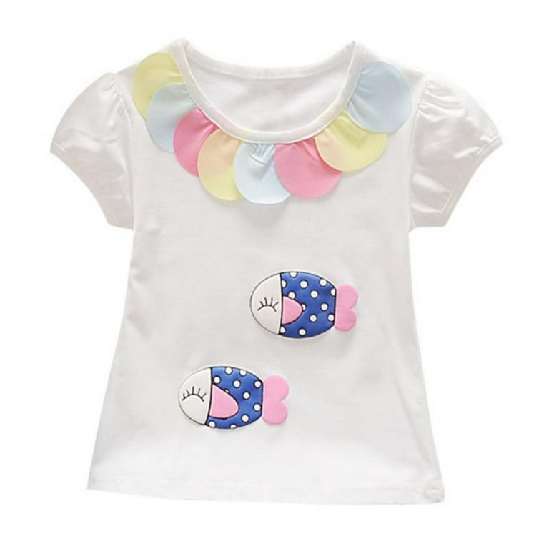 Orchip Baby Toddler Girl Cartoon Fish Ruffle Round Neck Short-sleeved T- shirt 