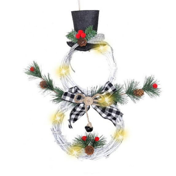 Orchip Christmas Snowman Wreath - Xmas Decoration with Light, Handmade Decorative Garland for Front Door, Fire Place and Walls