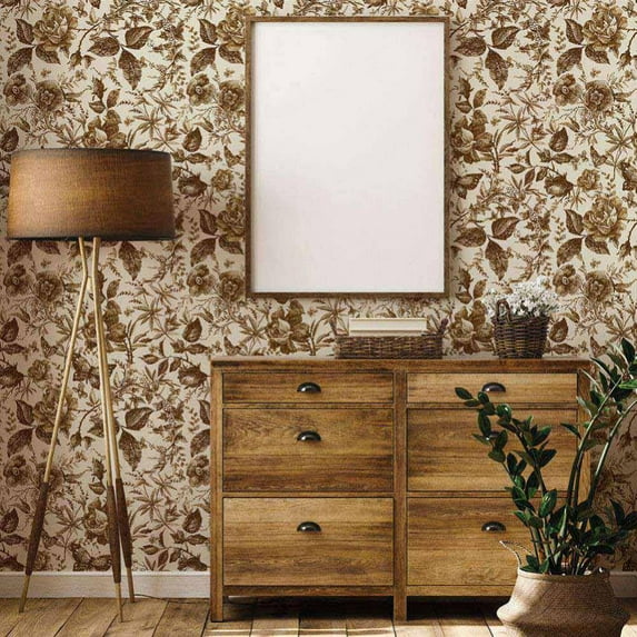 Orchip Gold, Floral Peel and Stick Wallpaper 15.7" x 98.4"