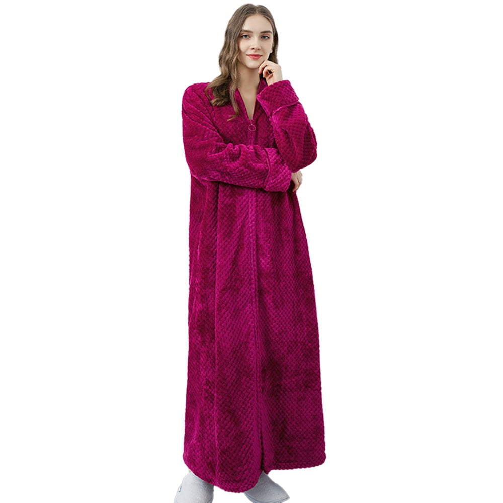 Orchip Men Women's Plush Fleece Zipper Front Robe, Winter Warm Full