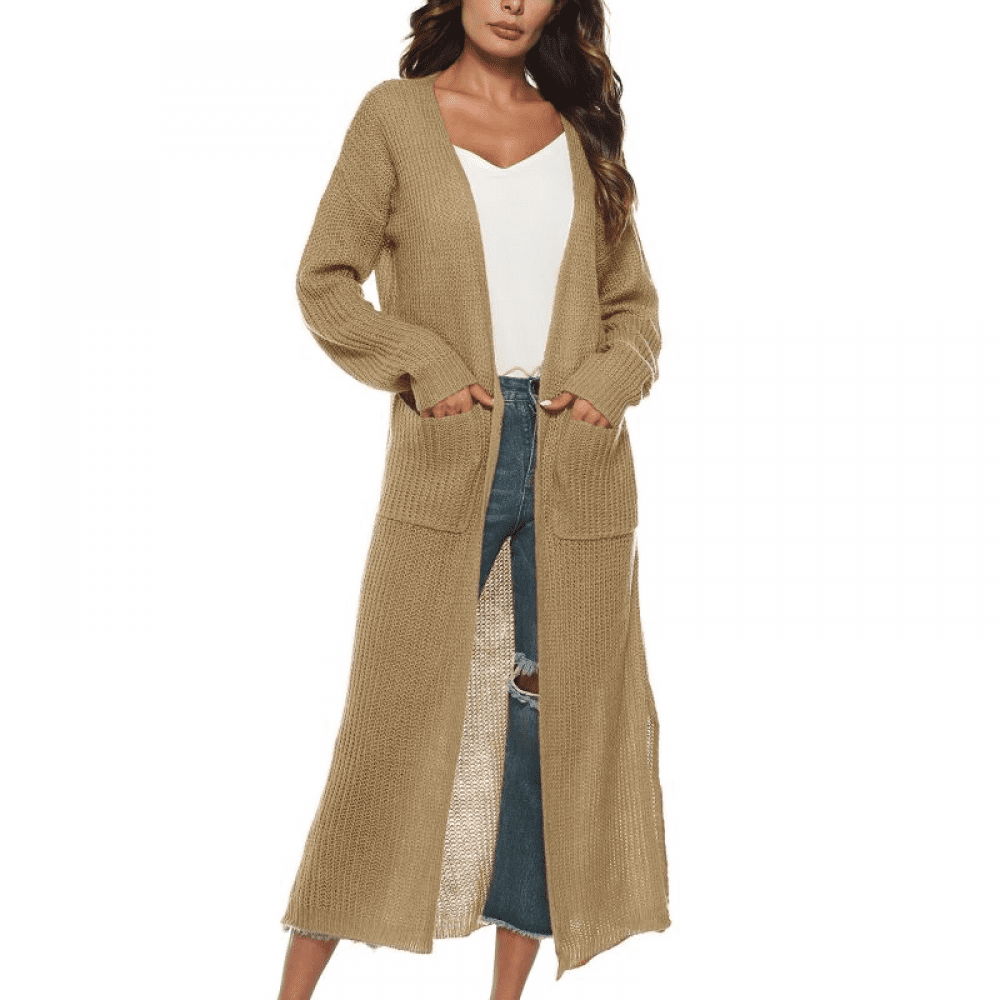Orchip Women's Open Front Duster Cardigan Sweater,Elegant Thick Full Length  Sweaters Coat Fall Winter Outwear with Pockets,S-3XL