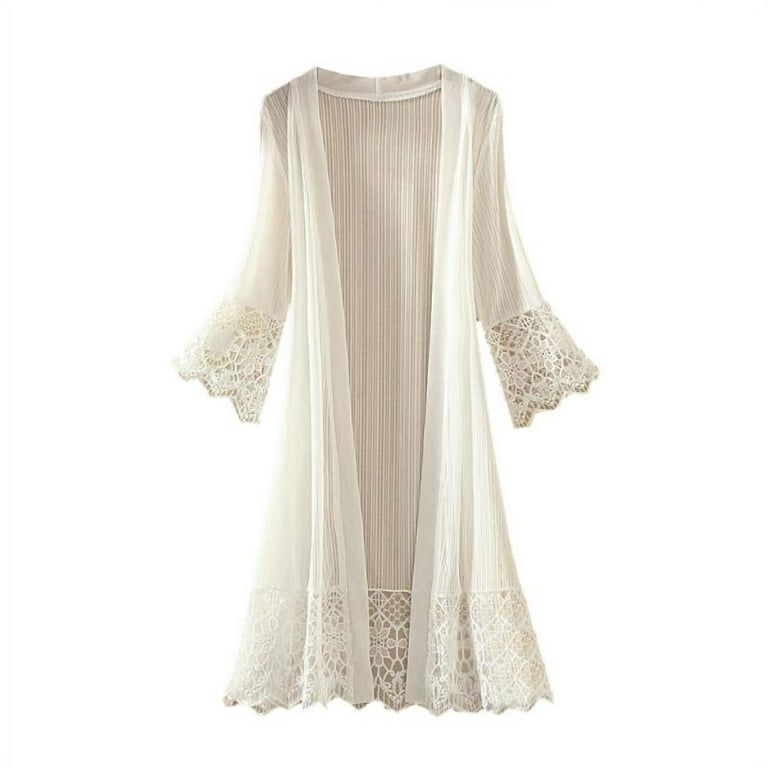 Women's Trumpet Sleeve Lace Medium Long Loose Sunscreen Cardigan Women's Trumpet Sleeve Lace Medium Long Loose Sunscreen Cardigan
