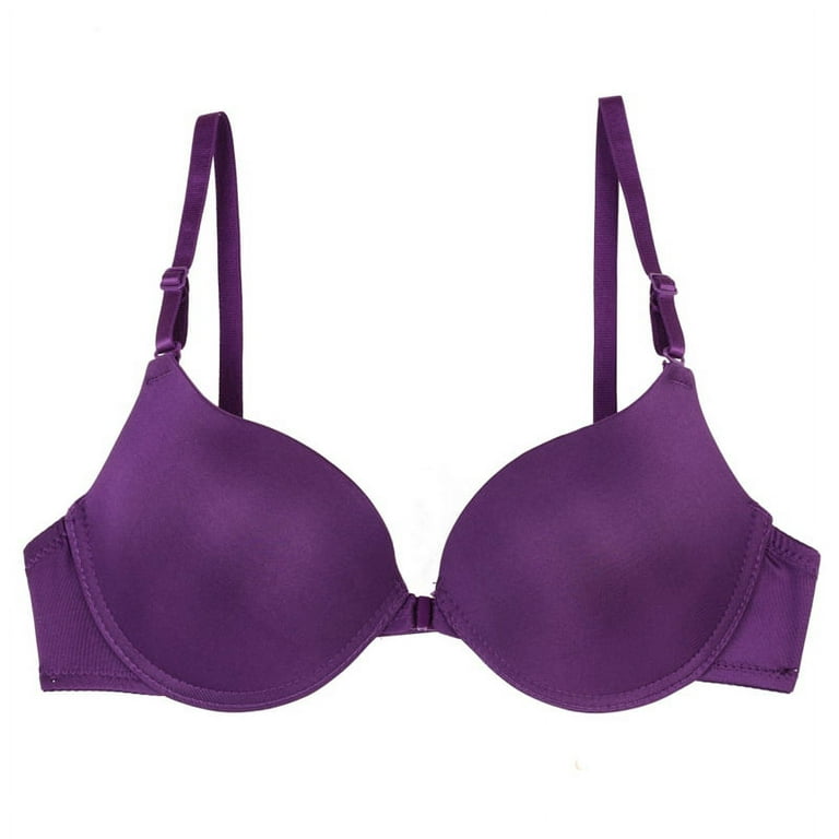 Orchip Women's Wireless Support Push Up Bra, Front Closure Plunge Brassiere  Minimizer Underwear, Purple