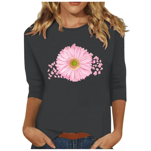 My Order BeiFu 3/4 Length Sleeve Womens Tops Shirts For Women Graphic Tees Black Womens Tops Plus Size Trendy Women Blouses Casual Floral Fall Clothes For Women