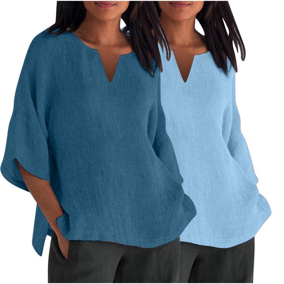 BeiFu 3/4 Length Sleeve Womens Tops Shirts For Women Plus Size Pack Womens Tops Casual Plus Size Women Blouses Summer Long Sleeve Spring Clothes For Women