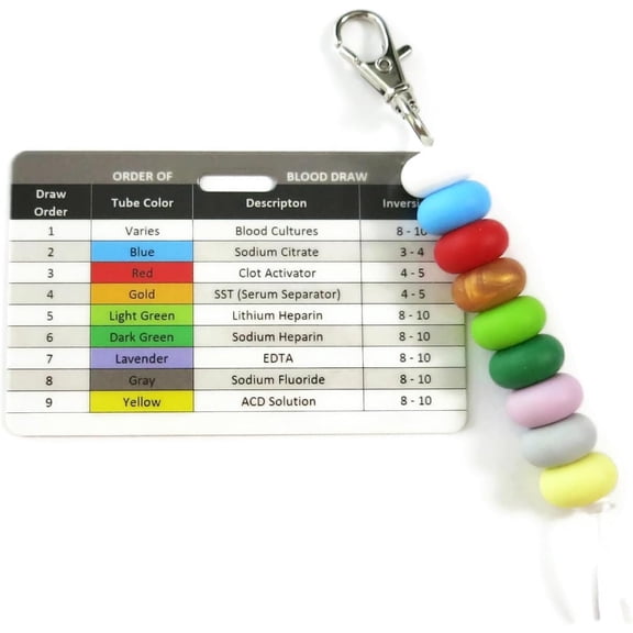 Order of Blood Draw Beads with Badge Card for Phlebotomy, Essential Resource Tools for Phlebotomist