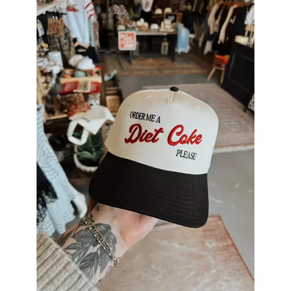 Order Me A Diet Coke Please Embroidered Trucker Hat, Adjustable Baseball Cap with Funny Quote, Trendy Casual Headwear for Men and Women, Perfect for Everyday Style and Gifting