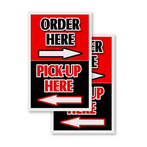 Order Here Pick Up Here With Arrows (2-PACK) 24" x 36" Vinyl Decals | Sign Insert Peel & Stick Decals Stickers Window Signs