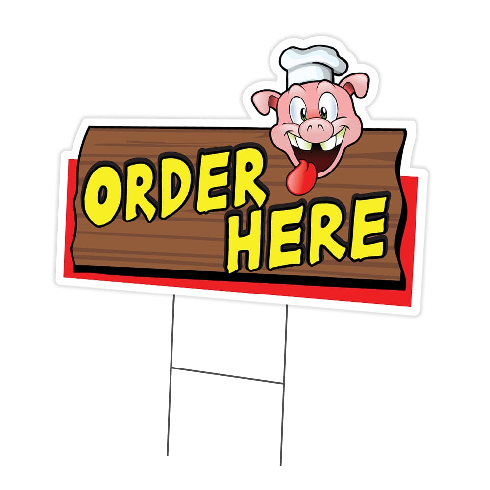 Order Here Pig Sign 12" x 16" Yard Sign & Stake | Advertise Your Business | Stake Included Image On Front Only | Made in The USA