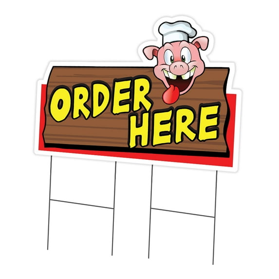 Order Here Pig Sign 24" x 36" Yard Sign & Stake | Advertise Your Business | Stake Included Double Sided Image | Made in The USA