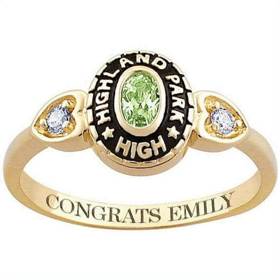 Order Now for 2025 Graduation, Freestyle 10K Yellow Gold Women's Classic Oval Stone & Heart Class Ring with Genuine Diamonds, Personalized, High School or College
