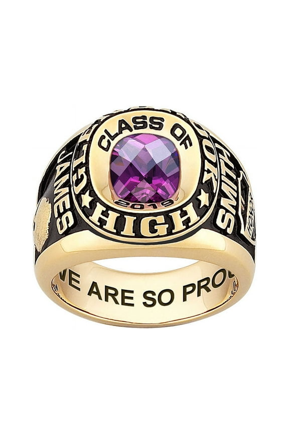 Order Now for 2025 Graduation, Freestyle Checkerboard Stone Double Row Men's Birthstone Class Ring Sterling Silver, Personalized, High School or College