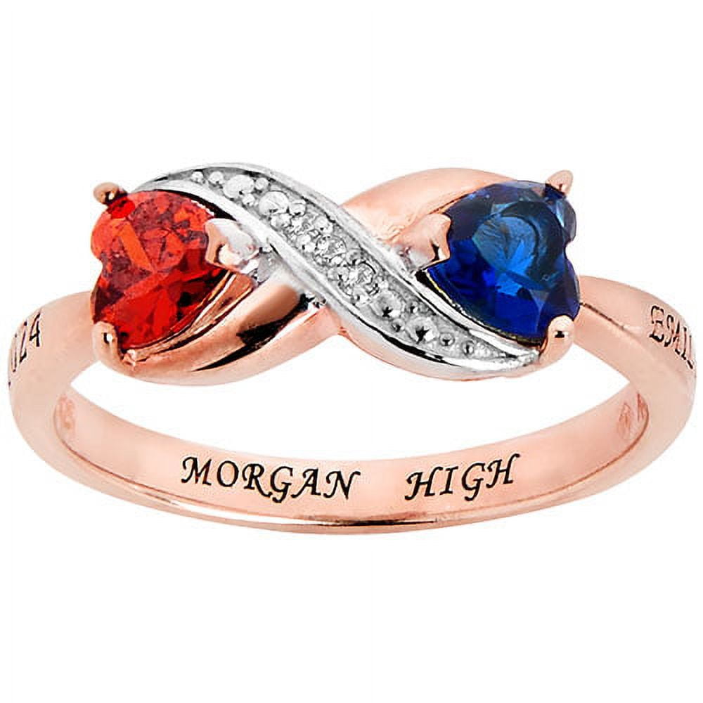 Order Now for 2025 Graduation, Freestyle Double Birthstone Heart Infinity Diamond Accent Class Ring Sterling Silver, Personalized, High School or College