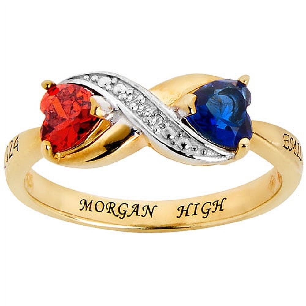 Order Now for 2025 Graduation, Freestyle Double Birthstone Heart Infinity Diamond Accent Class Ring Sterling Silver, Personalized, High School or College