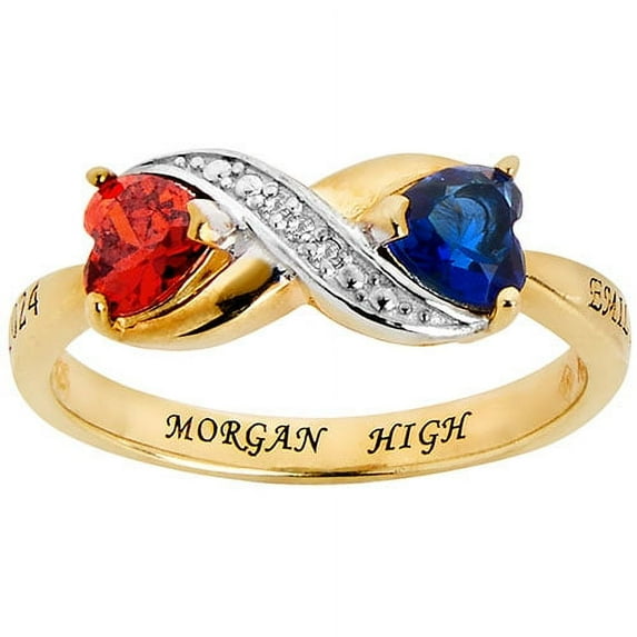 Order Now for 2025 Graduation, Freestyle Double Birthstone Heart Infinity Diamond Accent Class Ring Sterling Silver, Personalized, High School or College