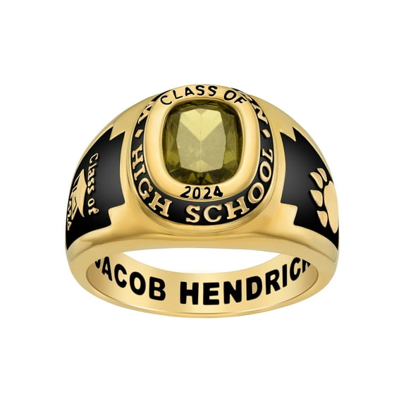Order Now for 2025 Graduation, Freestyle Men's 14K Gold over Sterling Classic Cushion Birthstone Class Ring, Personalized, High School or College Graduation