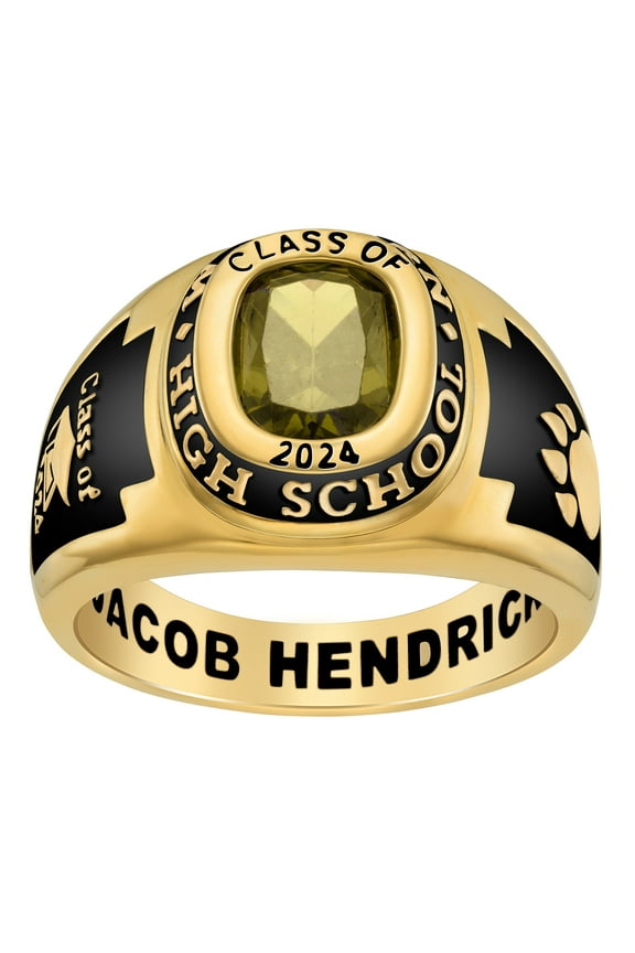 Order Now for 2025 Graduation, Freestyle Men's 14K Gold over Sterling Classic Cushion Birthstone Class Ring, Personalized, High School or College Graduation
