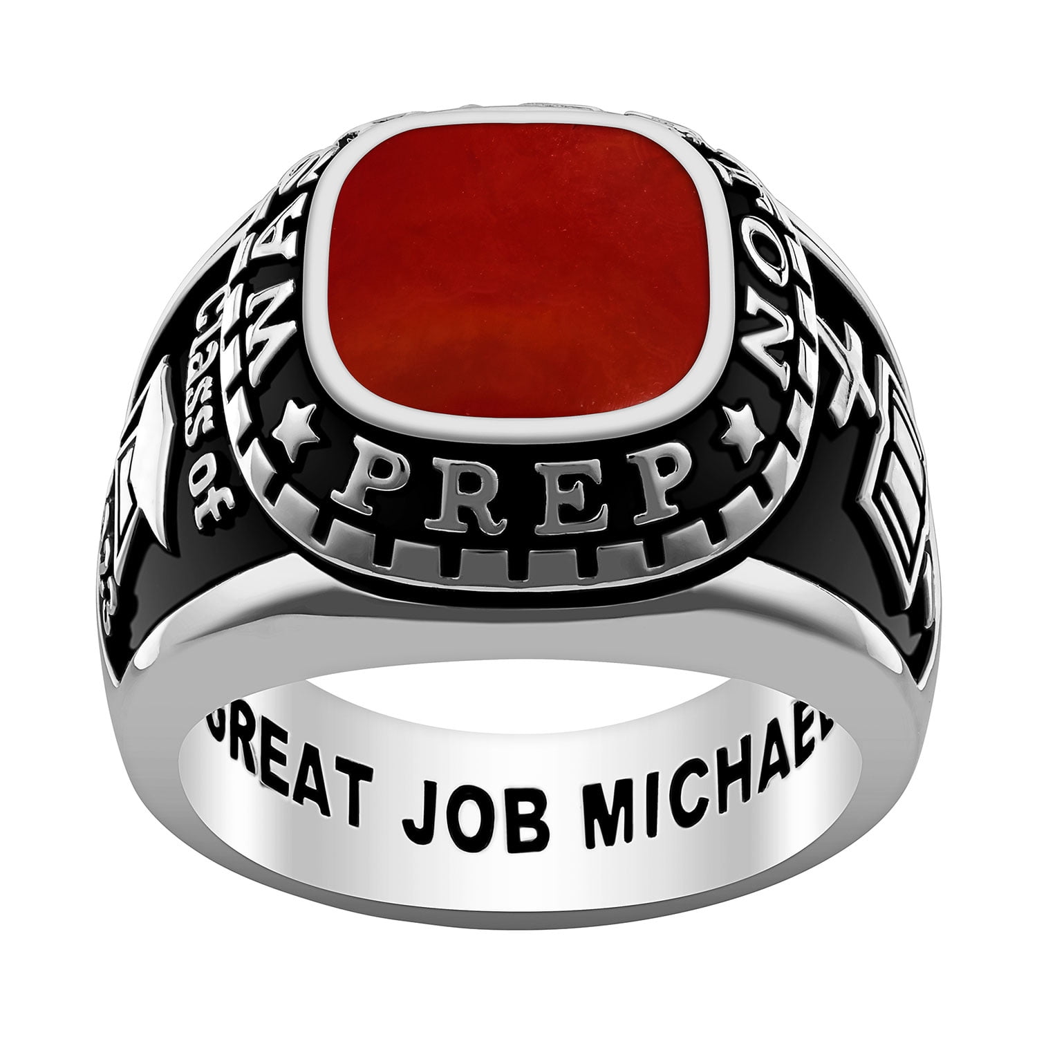 Order Now for 2025 Graduation, Freestyle Men's - Onyx, Carnelian, Lapis Mother of Pearl Genuine Stone Art Deco Class Ring, Personalized, High School or College Graduation