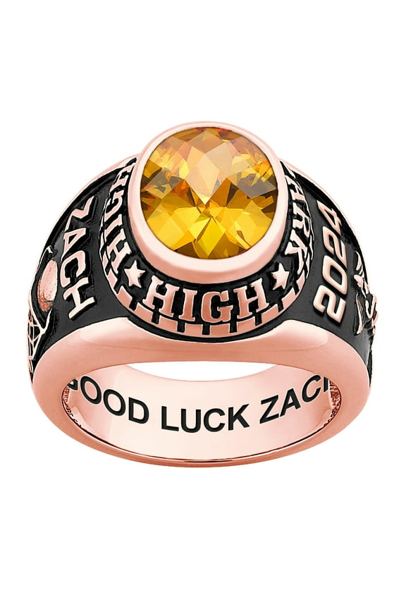 Order Now for 2025 Graduation, Freestyle Men's Rose Gold Celebrium Classic Oval Checkerboard Birthstone Class Ring, Personalized, High School or College
