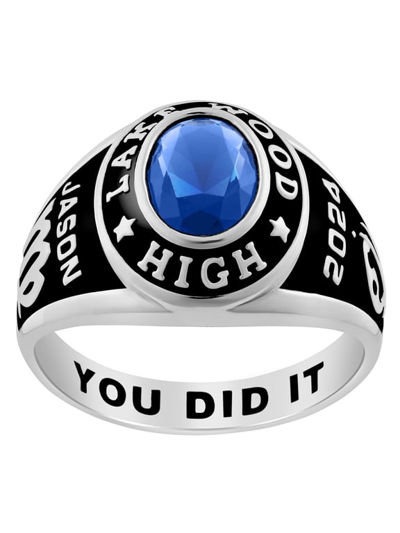 Order Now for 2025 Graduation, Freestyle Men's Sterling Silver Mid-Size Classic Oval Stone Class Ring, Personalized, High School or College Graduation