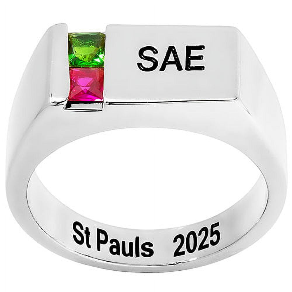 Order Now for 2025 Graduation, Freestyle Personalized Men's Engraved Square Stone Signet Class Ring Sterling Silver, Personalized, High School or College Graduation