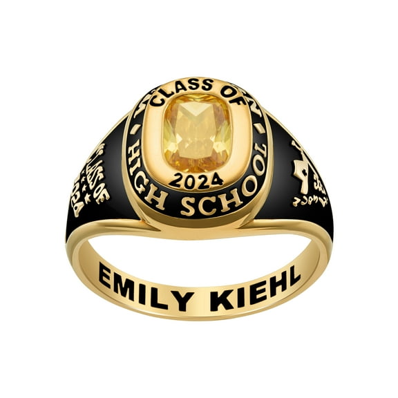 Order Now for 2025 Graduation, Freestyle Women's' 14K Gold over Sterling Classic Cushion Birthstone Class Ring, Personalized, High School or College Graduation