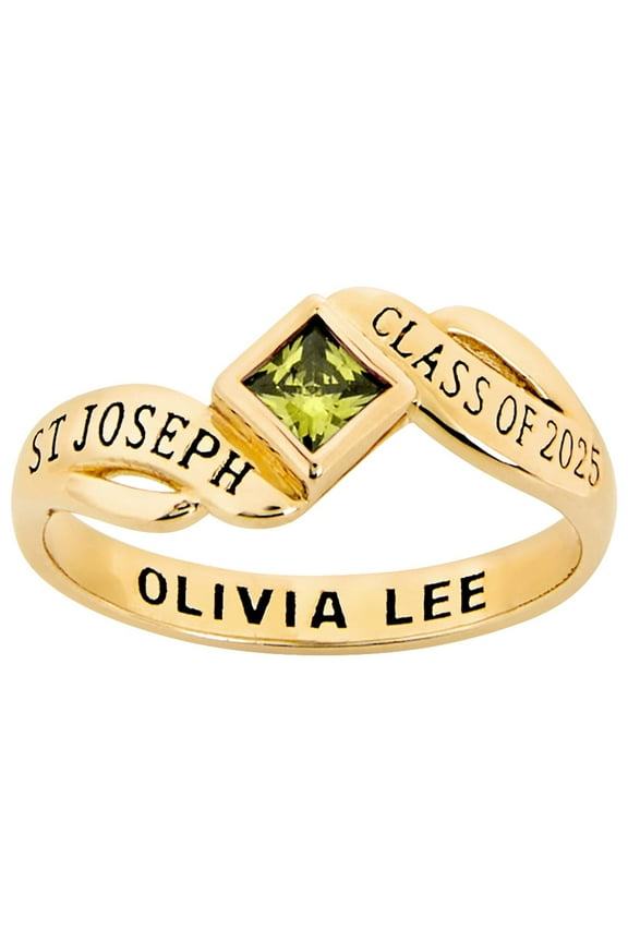 Order Now for 2025 Graduation, Freestyle Women's Bypass Princess Cut Birthstone Fashion Class Ring Sterling Silver, Personalized, High School or College